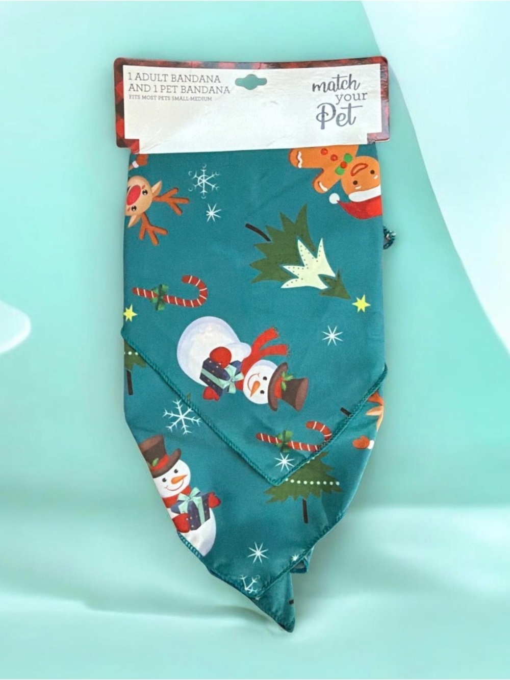Holiday Snowman Adult and Pet Bandana - Teal with Red & White Accents